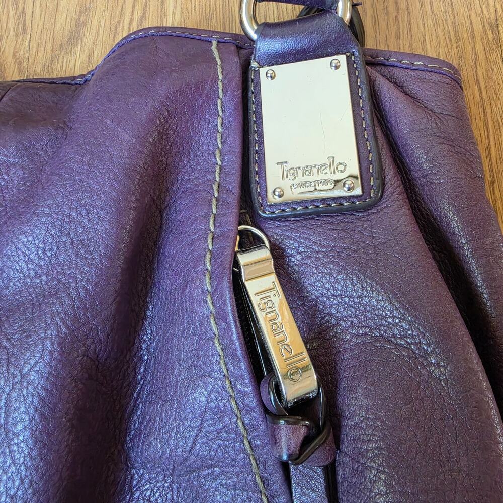 Tignanello Purse Soft Leather Hobo Shoulder Handbag Purple READ - Picture 2 of 14